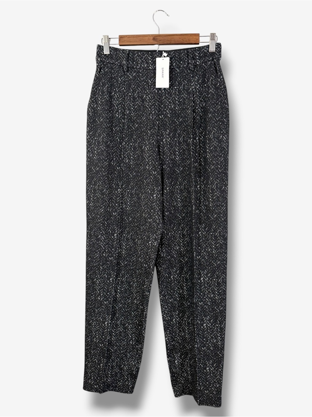Spanx Ponte Knit Barrel Leg Pants Size S Black Herringbone Jacquard Stretch